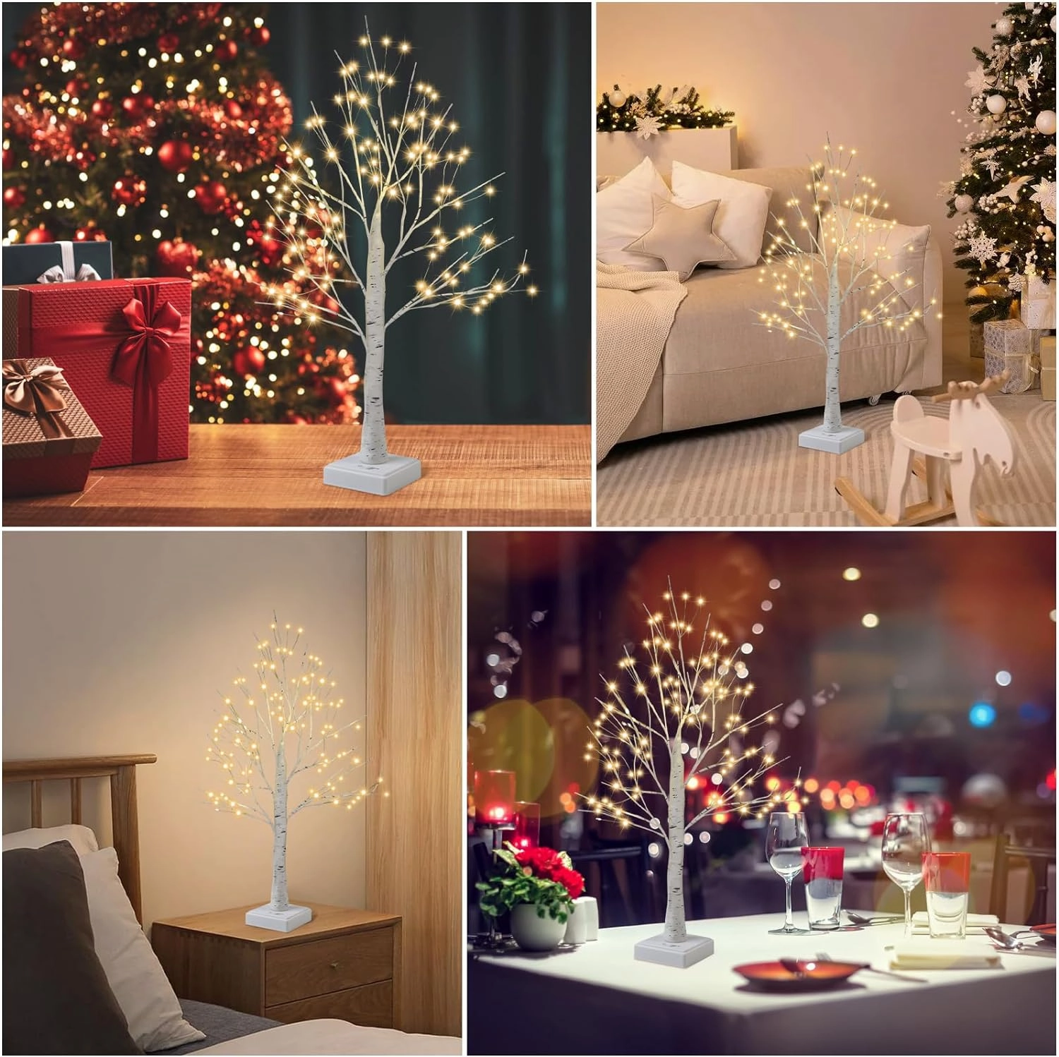 144 LED Birch Tree with LED Lights, DIY Artificial Tree Lamp with Timer, Lighted up Tree Lamp USB/Battery Powered, Fairy Light Spirit for Table Home Wedding Bedroom Christmas (Warm White)