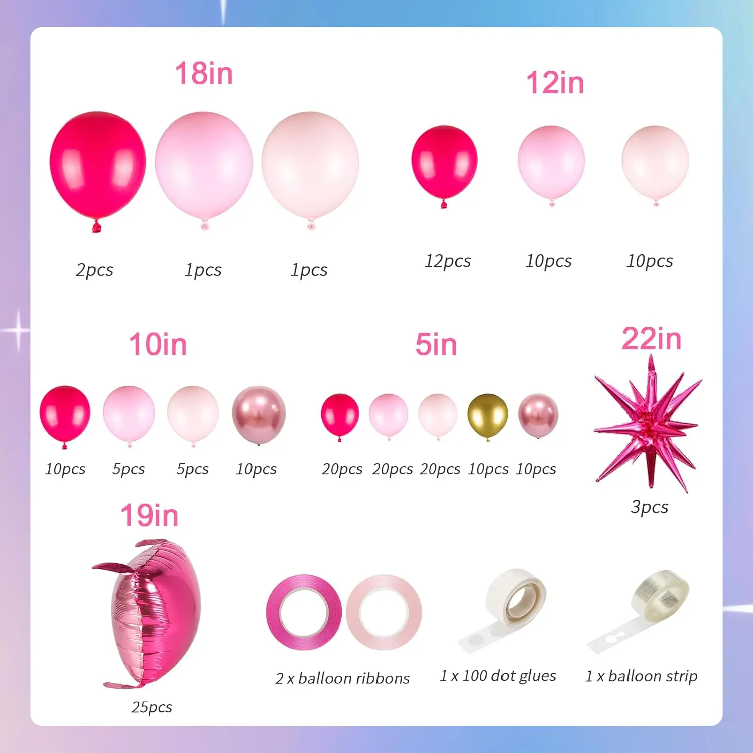 149pcs Pink and Gold Balloons Arch Kit - 25pcs Double Sided Hot Pink Flat Square Foil Balloons Wall Backdrop for Anniversary Bachelorette Birthday Valentines Day Party Decoration