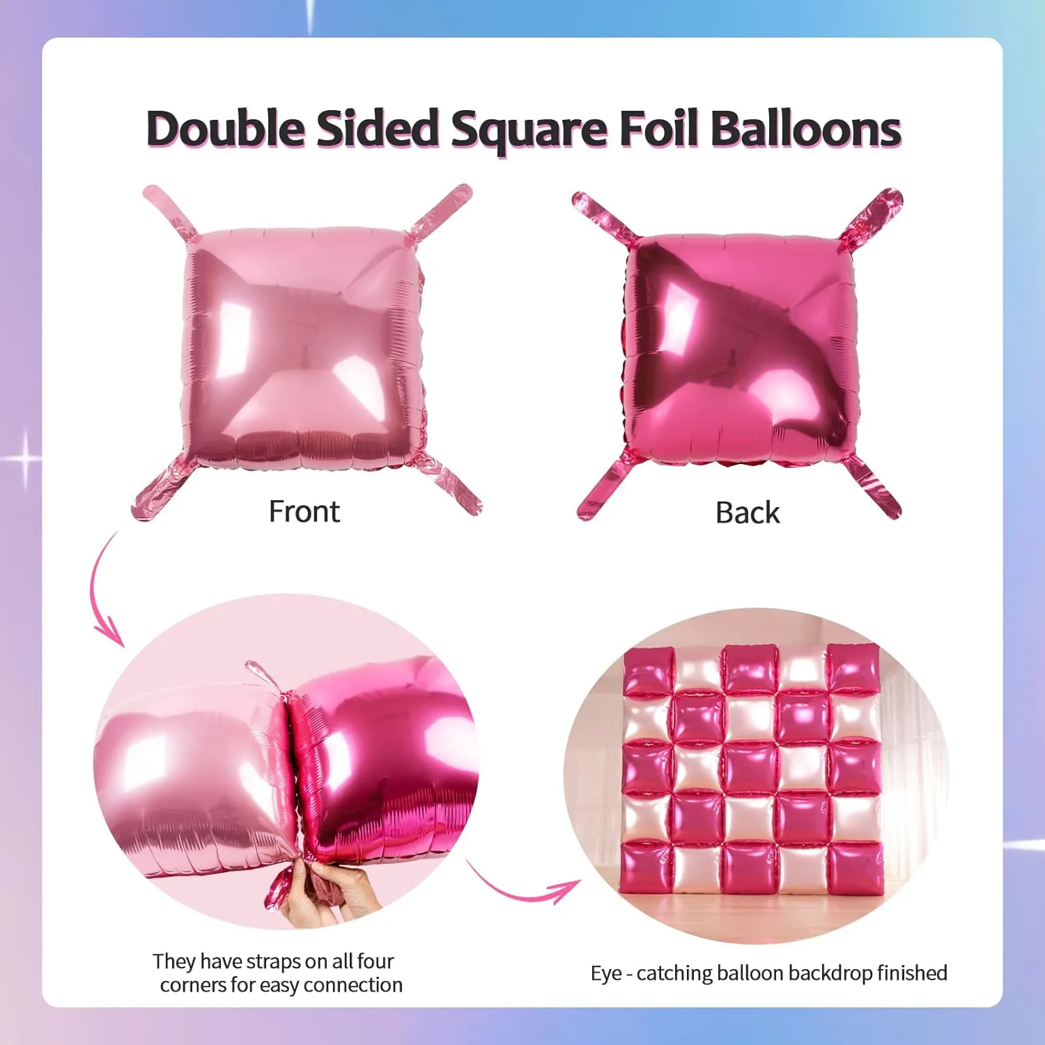 149pcs Pink and Gold Balloons Arch Kit - 25pcs Double Sided Hot Pink Flat Square Foil Balloons Wall Backdrop for Anniversary Bachelorette Birthday Valentines Day Party Decoration