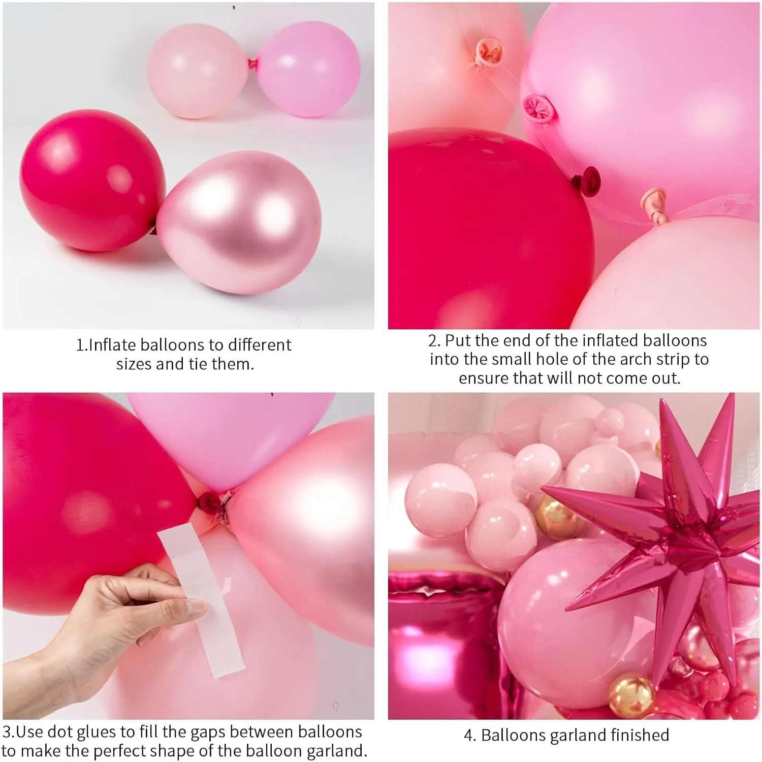 149pcs Pink and Gold Balloons Arch Kit - 25pcs Double Sided Hot Pink Flat Square Foil Balloons Wall Backdrop for Anniversary Bachelorette Birthday Valentines Day Party Decoration