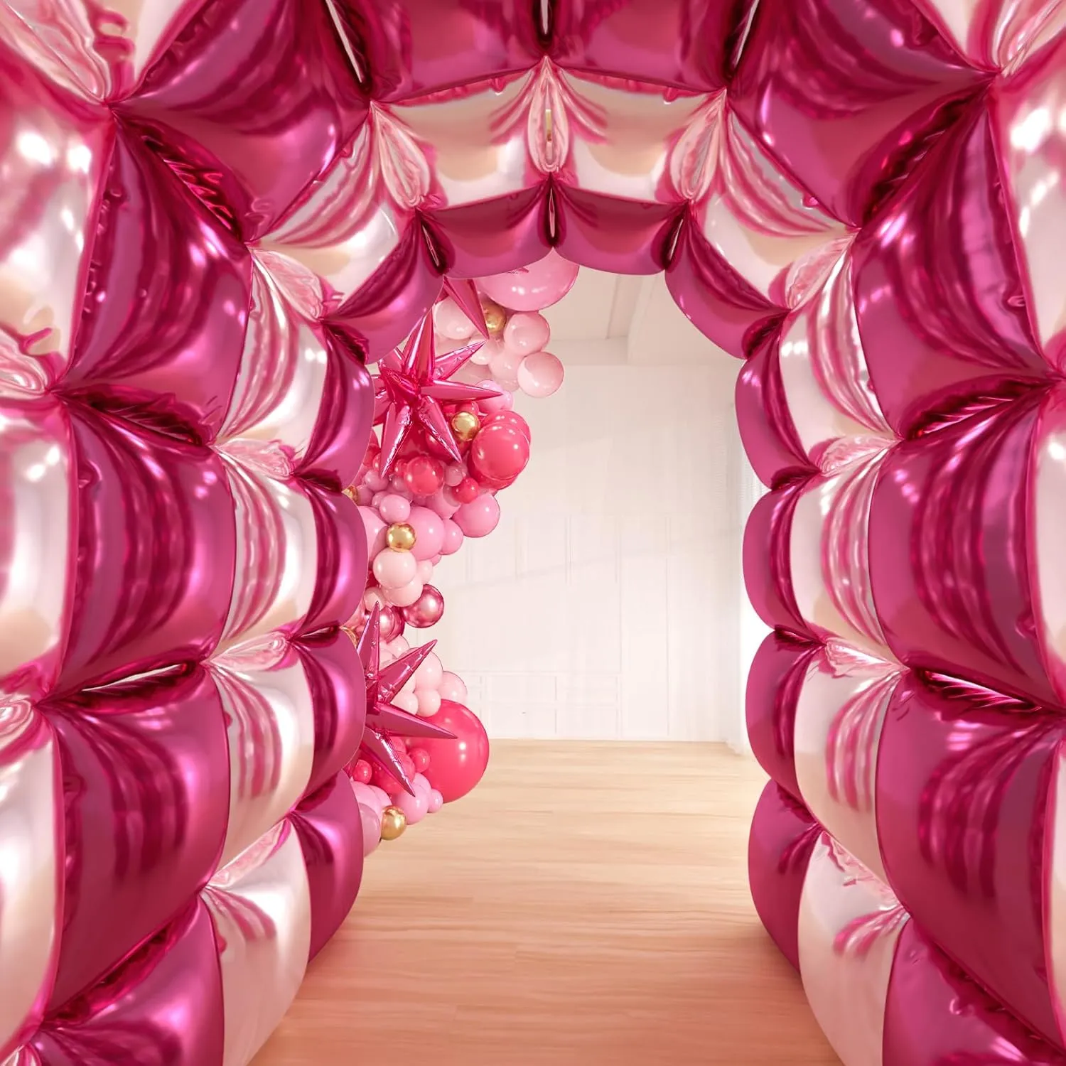 149pcs Pink and Gold Balloons Arch Kit - 25pcs Double Sided Hot Pink Flat Square Foil Balloons Wall Backdrop for Anniversary Bachelorette Birthday Valentines Day Party Decoration