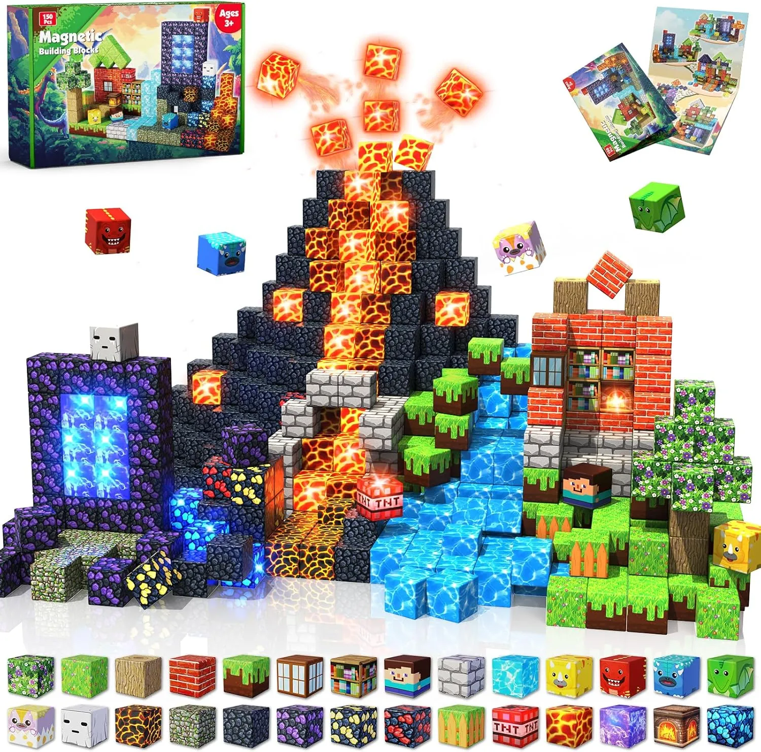 150 PCS Magnetic Blocks with Light Blocks - Magnet Tiles Toys for Kids, Boys and Girls, Magnetic Building Blocks Cubes, Stacking Magnets for Kids, Birthday Gifts for Boys and Girls Age 3  Years Old