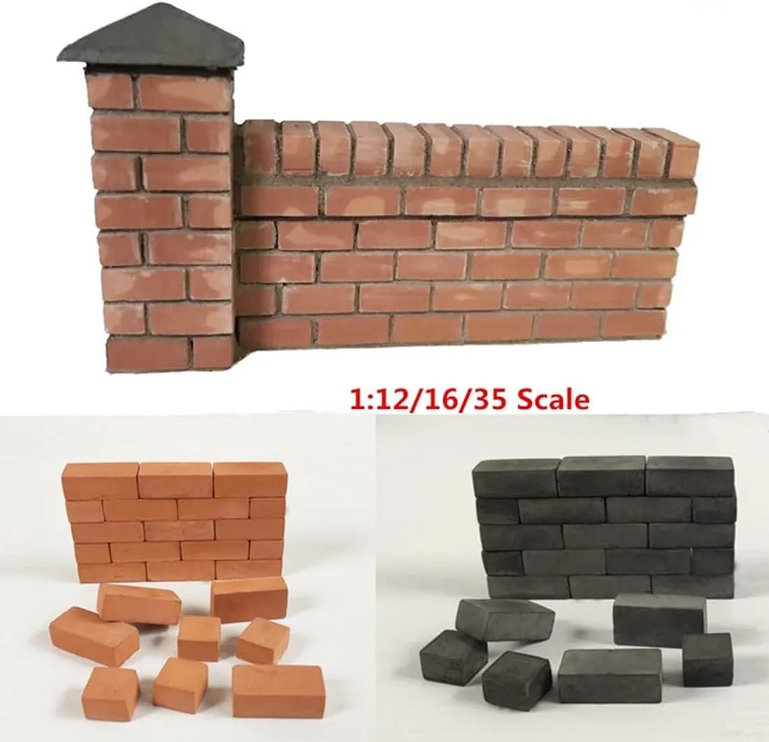 150 Pieces Miniature Bricks, 1/12 1/16 1/35 DIY Miniature Landscape Bricks Model Roof Tiles Model (Red,1/35)