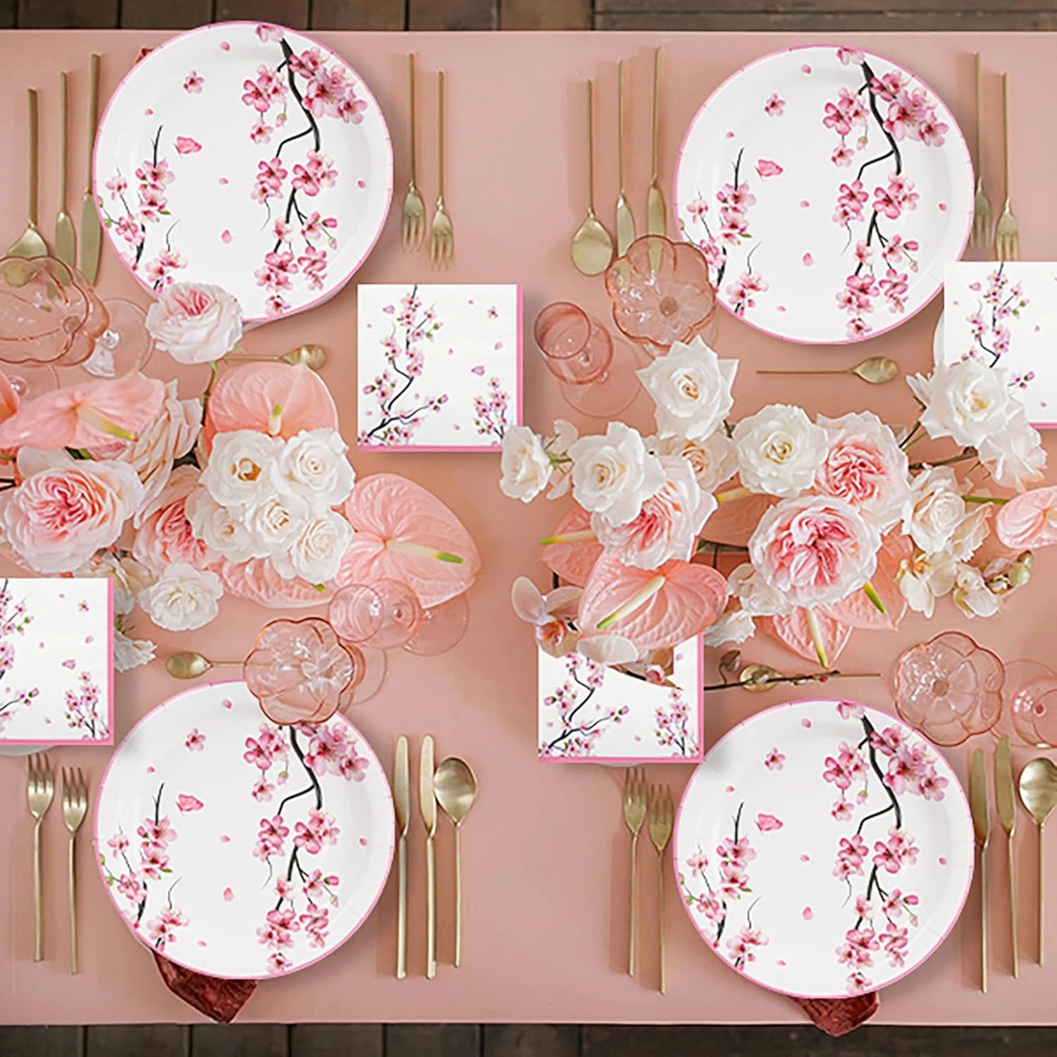 150Pcs Cherry Blossom Party Supplies Cherry Blossom Plates and Napkins Cherry Blossom Paper Plates Disposable Cherry Blossom Dinnerware Set for Spring Floral Bridal Shower Party Decoration,Serves 50