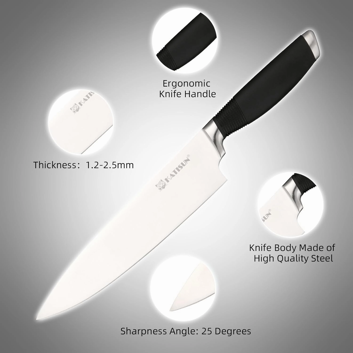 15-Piece Knife Set, German Steel, Durable and Dishwasher Safe, Ergonomic Handle Knife Block set with Built-in Sharpener for Chopping, Slicing, Dicing&Cutting Black