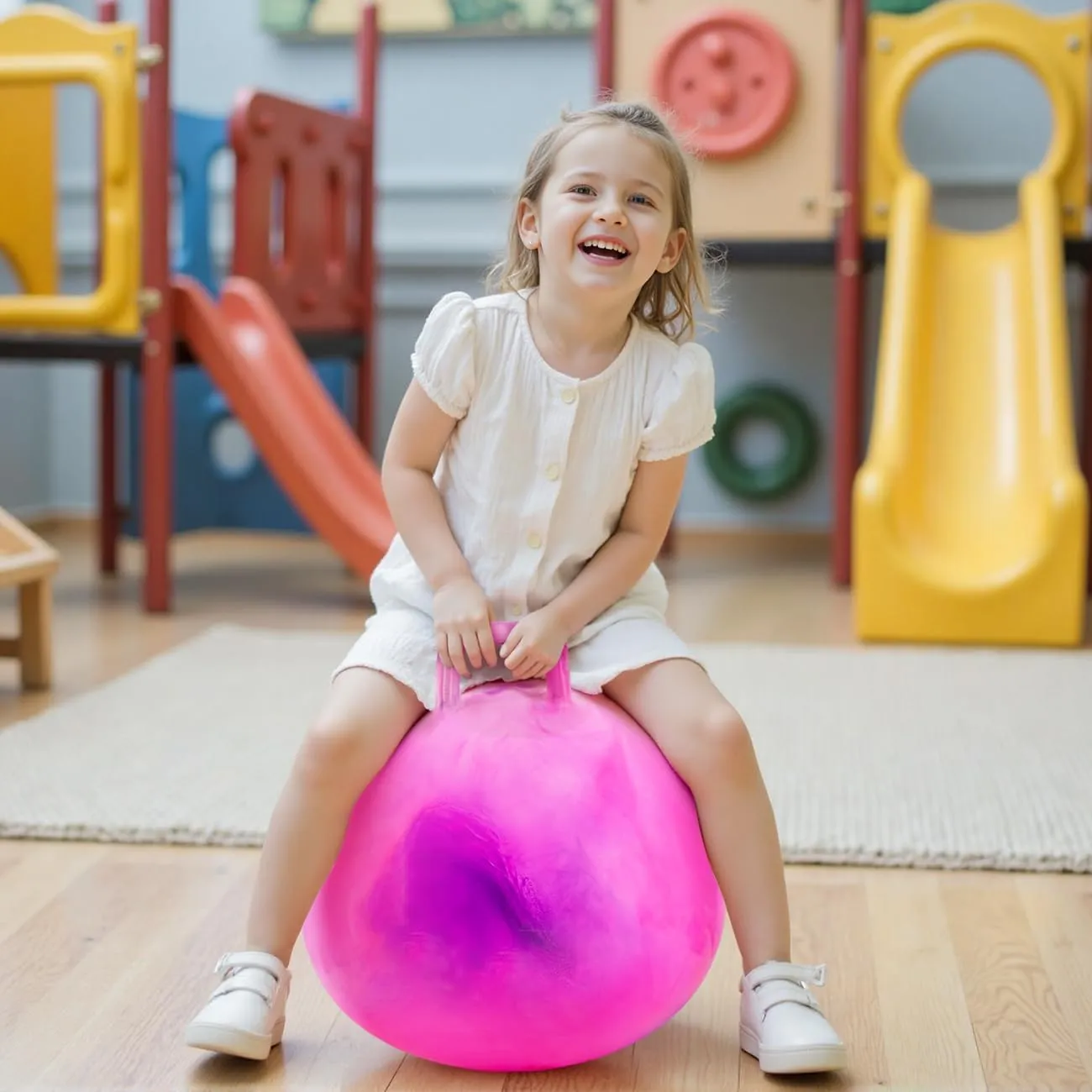 18 Inch Clouds Hopper Ball for Kids Ages 3-8, Purple Pink Bouncy Ball with Handle, Inflatable Jumping with Pump and Gift Box, Indoor Outdoor Balance Toy for Girls and Boys