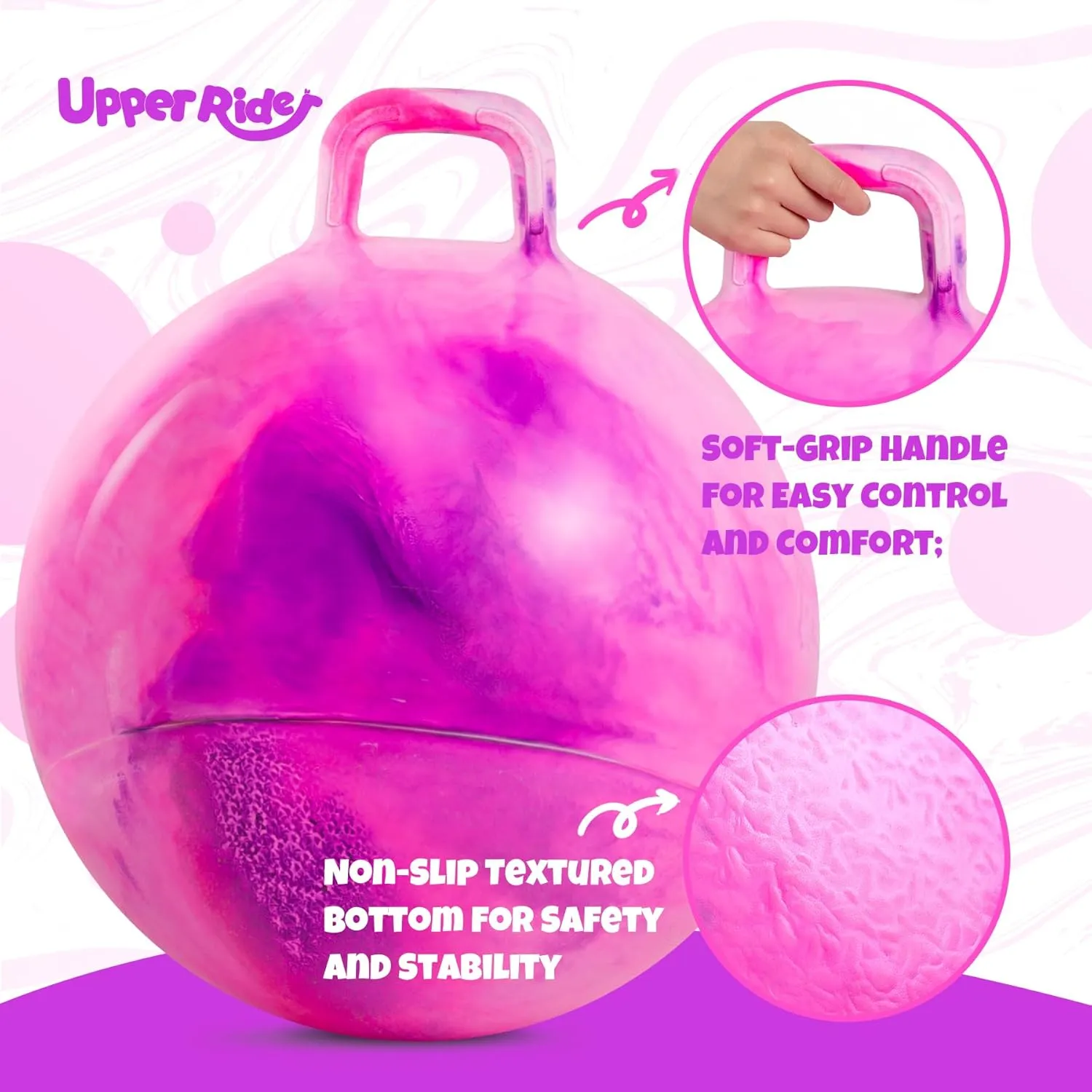 18 Inch Clouds Hopper Ball for Kids Ages 3-8, Purple Pink Bouncy Ball with Handle, Inflatable Jumping with Pump and Gift Box, Indoor Outdoor Balance Toy for Girls and Boys