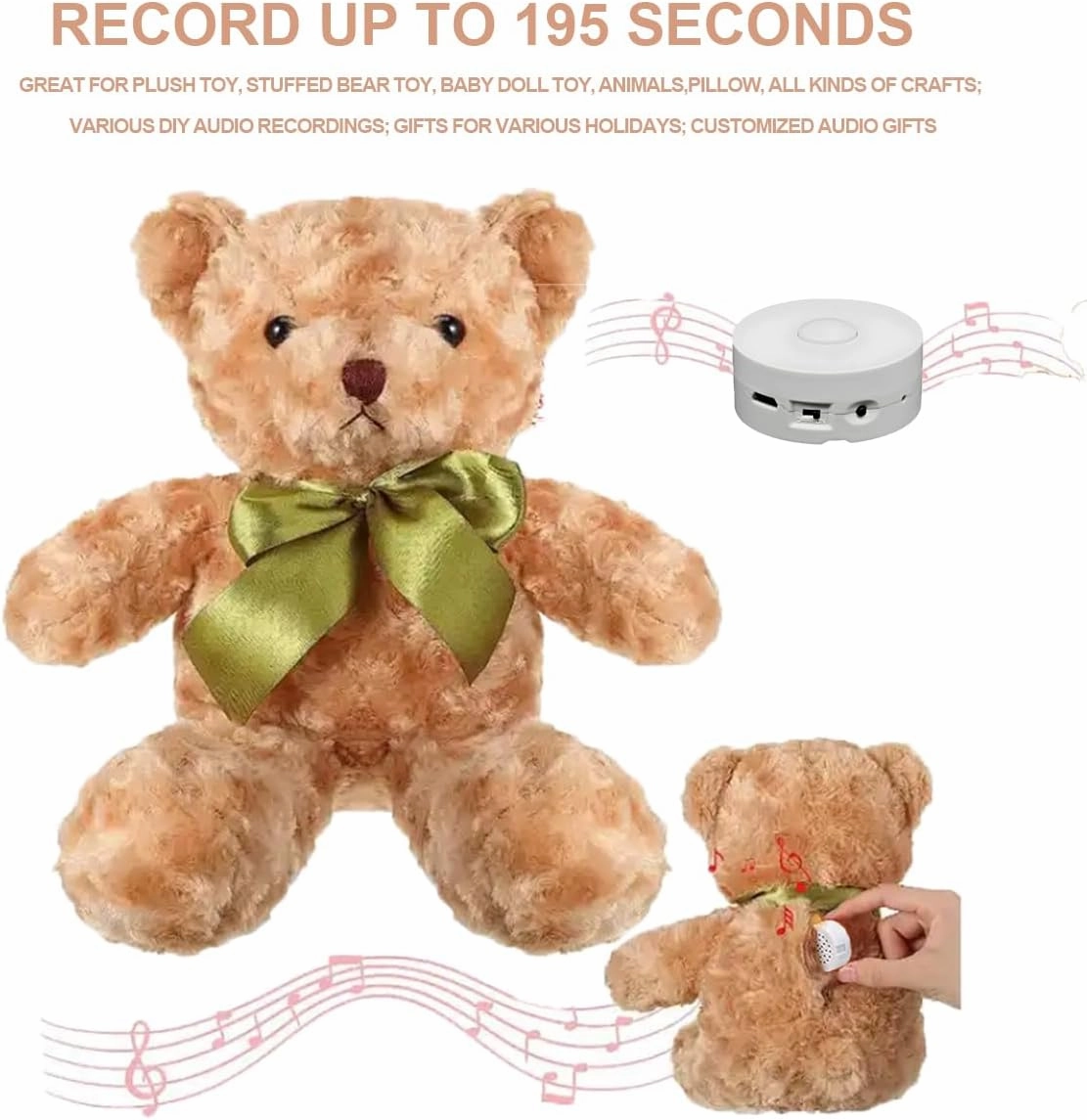 195 Seconds Message Voice Recorder, Voice Recording Button Record Custom Messages for Plush Toy, Stuffed Bear, Baby Doll Toy,Pillow and Xmas Halloween New Year Birthday Presents White-2P