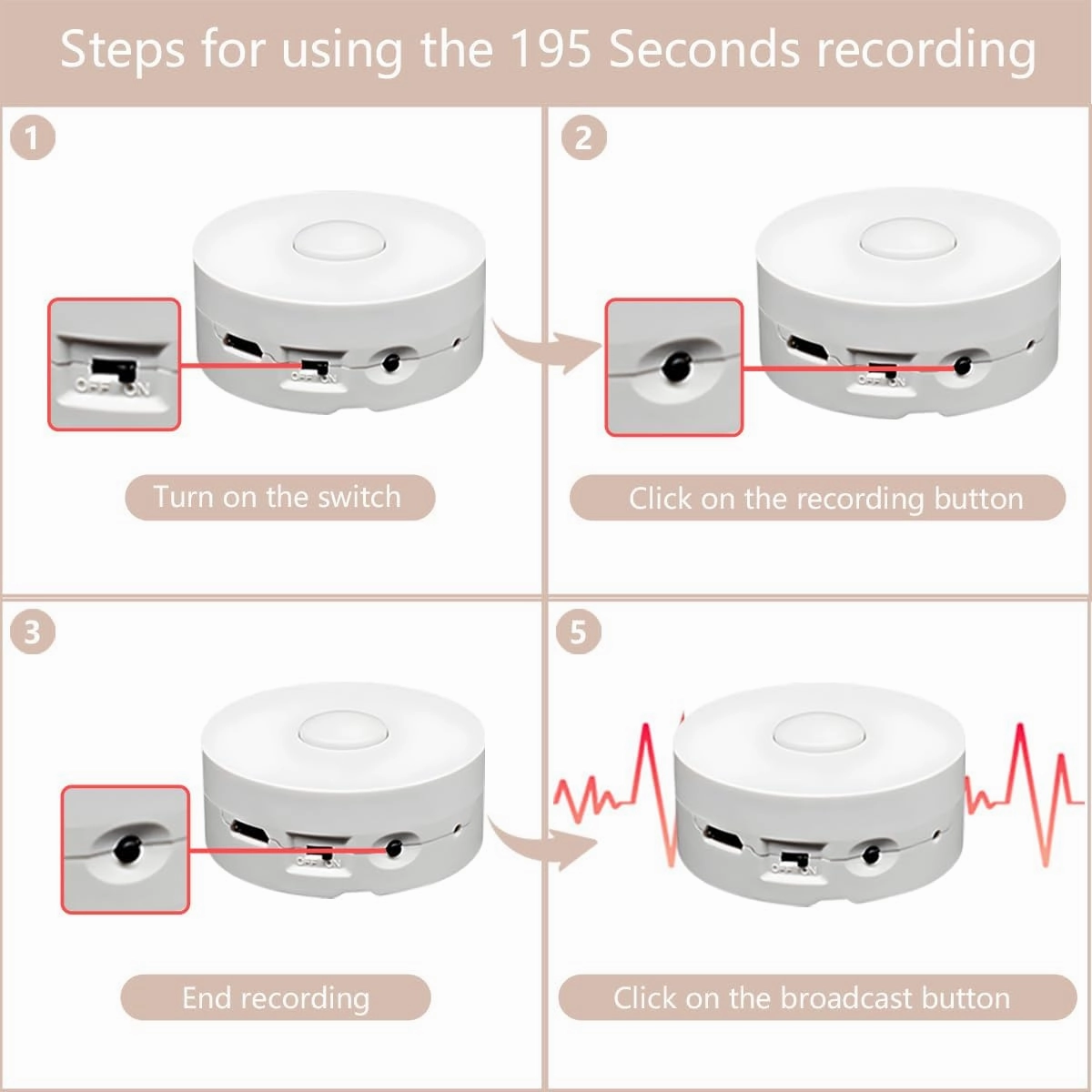 195 Seconds Message Voice Recorder, Voice Recording Button Record Custom Messages for Plush Toy, Stuffed Bear, Baby Doll Toy,Pillow and Xmas Halloween New Year Birthday Presents White-2P