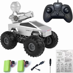 1:16 Remote Control Monster Truck with Water Gun - Waterproof RC Car for Kids, 2.4GHz All-Terrain Cybertruck Toy, 360° Stunt, LED Lights, Rechargeable Battery - Gift for Boys & Girls Ages 6 