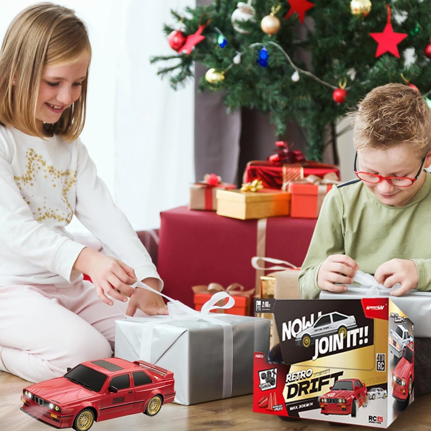 1:16 Scale RC Drift Car, 30KM/H 4WD 2.4GHz Remote Control Cars with LED Light, Racing and 4 Drifting Wheels, 1 Rechargeable Batteries, Perfect Toy Gift for Boys, Girls, Kids Red