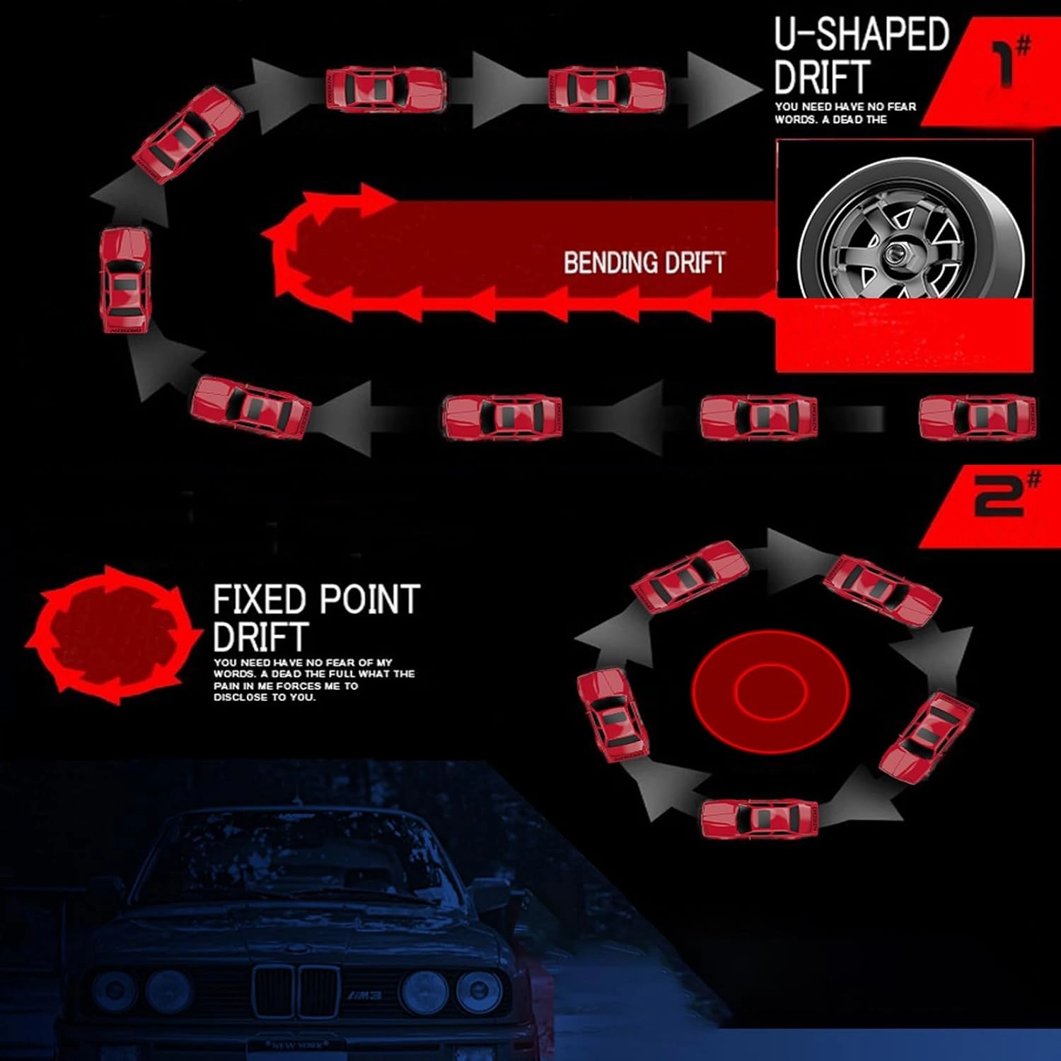 1:16 Scale RC Drift Car, 30KM/H 4WD 2.4GHz Remote Control Cars with LED Light, Racing and 4 Drifting Wheels, 1 Rechargeable Batteries, Perfect Toy Gift for Boys, Girls, Kids Red