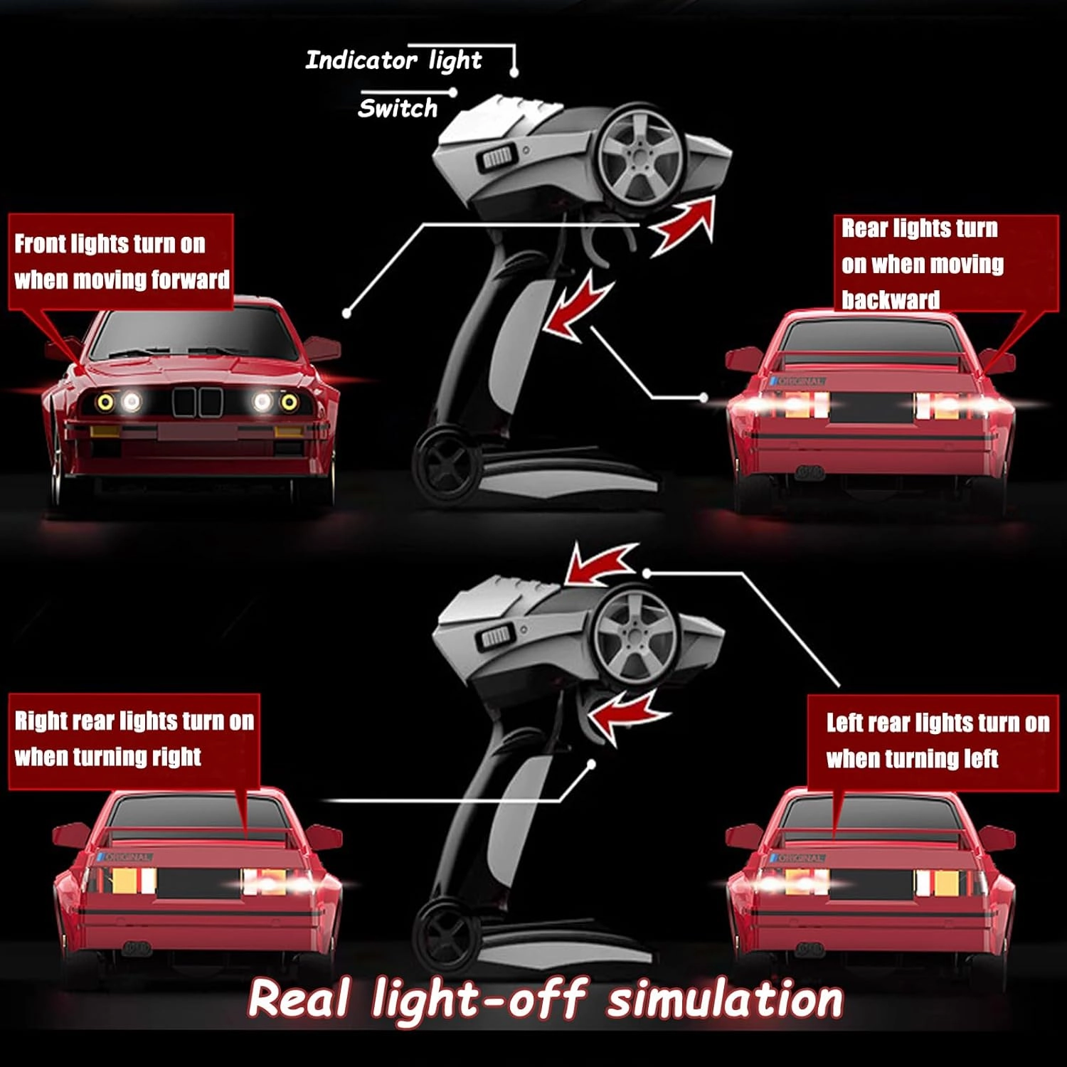 1:16 Scale RC Drift Car, 30KM/H 4WD 2.4GHz Remote Control Cars with LED Light, Racing and 4 Drifting Wheels, 1 Rechargeable Batteries, Perfect Toy Gift for Boys, Girls, Kids Red