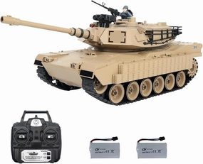 1:18 M1A2 RC Tank - 2.4G 15CH Main Battle Tank with Smoking and Vibration Controller, Shoot BBS Airsoft Bullets, Military Vehicle Toy for Kids and Adults