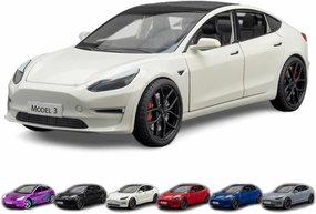 1/24 Scale Diecast Car Model 3, Alloy Diecast Toy Cars Pull Back Toys with Sound & Light, Vehicles Toys for Kids Gift Car Lovers Collection (1/24 Model 3 -White)