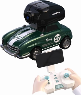 1:32 Mini RC Car, 2.4GHz High-Speed Drifting Toy car with Real-time Camera, Lights, Vibration Feedback, Toy Cars for Boys & Girls Birthday (Green RC Racer/with Camera)