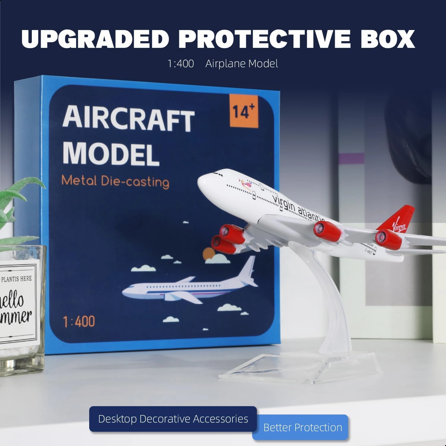 1/400 VAA Airlines 747 Alloy Plane Model -747 Diecast Metal Airplane Model Kits with Stand (6 inches) Boeing 747 Air Plane Model for Aviation Enthusiasts Gift or Desktop Display Collections