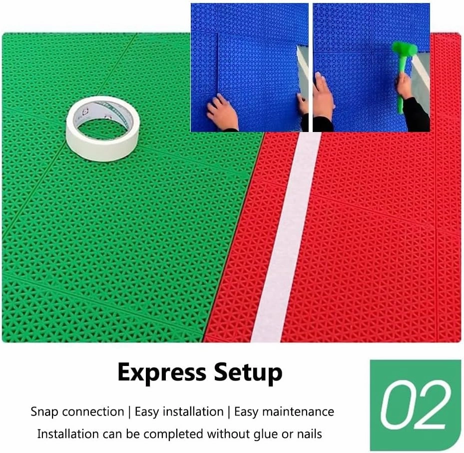 1 FT PP Modular Interlocking Floor Tiles with Drainage Holes, Basketball Court Badminton Court Kimchi Court Waterproof Sports Floor mat,Yellow,10PCS (Blue-1