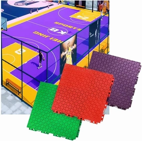 1 FT PP Modular Interlocking Floor Tiles with Drainage Holes, Basketball Court Badminton Court Kimchi Court Waterproof Sports Floor mat,Yellow,10PCS (Blue-1