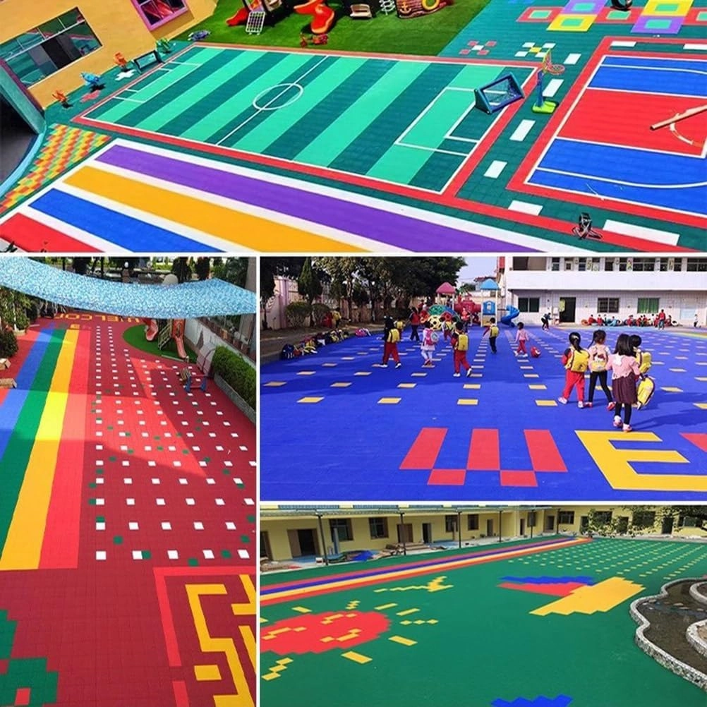 1 FT PP Modular Interlocking Floor Tiles with Drainage Holes, Basketball Court Badminton Court Kimchi Court Waterproof Sports Floor mat,Yellow,10PCS (Blue-1