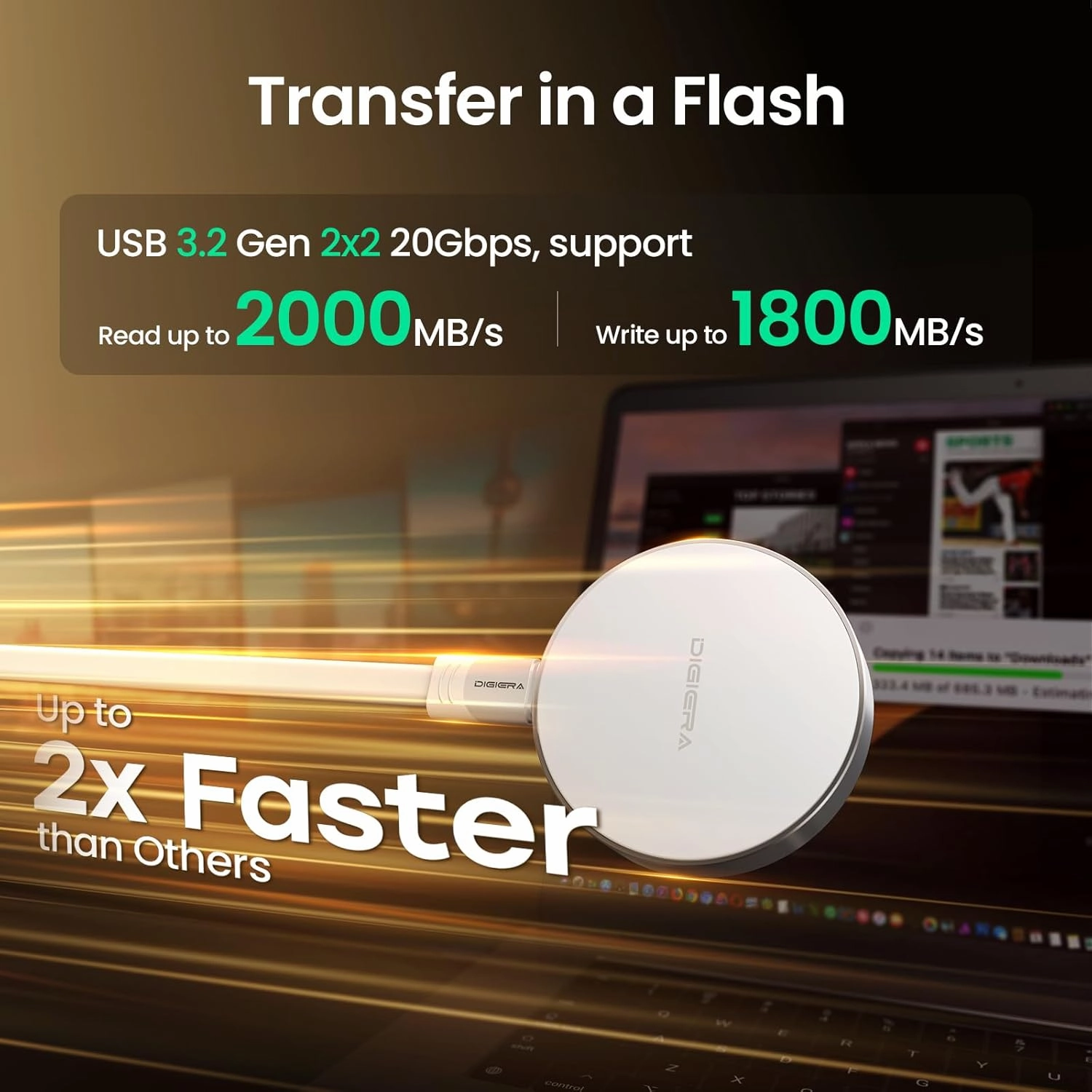 1TB Magnetic Portable SSD, External SSD with Type-C USB 3.2 Gen 2x2, Speeds Up to 2000MB/s, Compact & Durable, Compatible with iPhone 15/16 Series, Galaxy S24/S23, Tablet, Computer, White