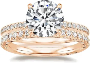 2 CT Round Cut Colorless Moissanite Engagement Ring Set, Tacori Wedding/Bridal Sets, 925 Sterling Silver, Anniversary Ring Pave Set, Holiday Gift for Women, 10K/14K/18K/22K Gold