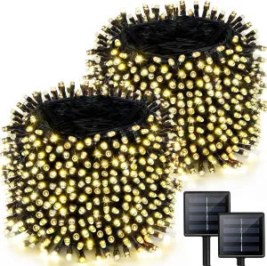 2 Pack Solar String Lights for Outside, 170 FT 480 LED Solar Twinkle Light Outdoor with 8 Modes & Memory Function, Super Long Waterproof Chrismas Lights for Xmas Tree Party Decorations (Warm White)