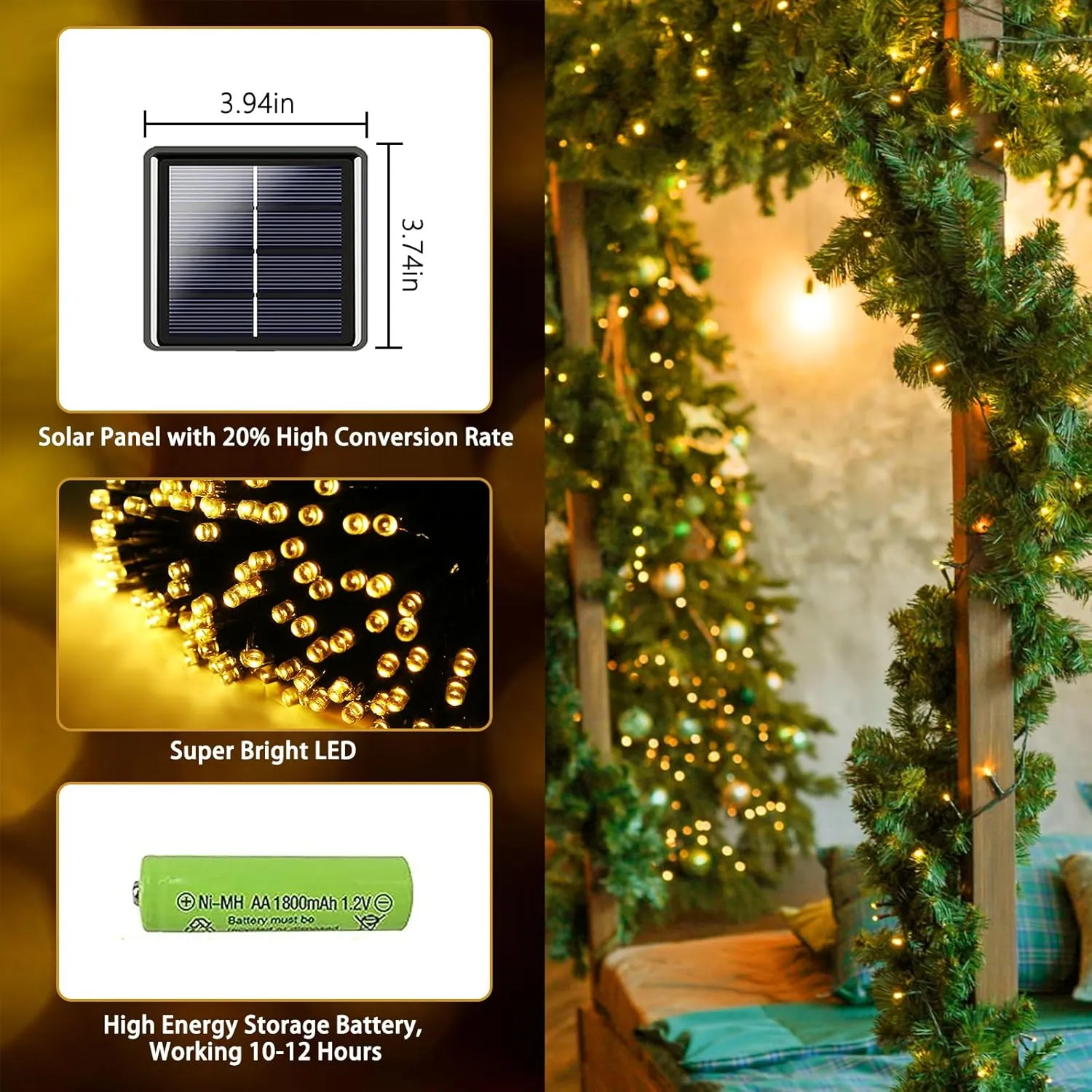 2 Pack Solar String Lights for Outside, 170 FT 480 LED Solar Twinkle Light Outdoor with 8 Modes & Memory Function, Super Long Waterproof Chrismas Lights for Xmas Tree Party Decorations (Warm White)
