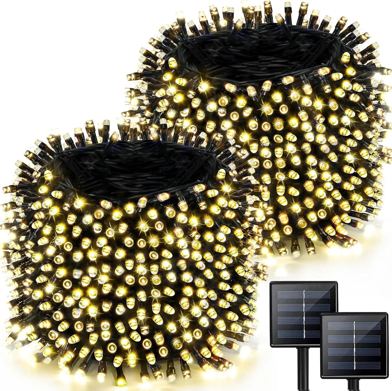 2 Pack Solar String Lights for Outside, 170 FT 480 LED Solar Twinkle Light Outdoor with 8 Modes & Memory Function, Super Long Waterproof Chrismas Lights for Xmas Tree Party Decorations (Warm White)