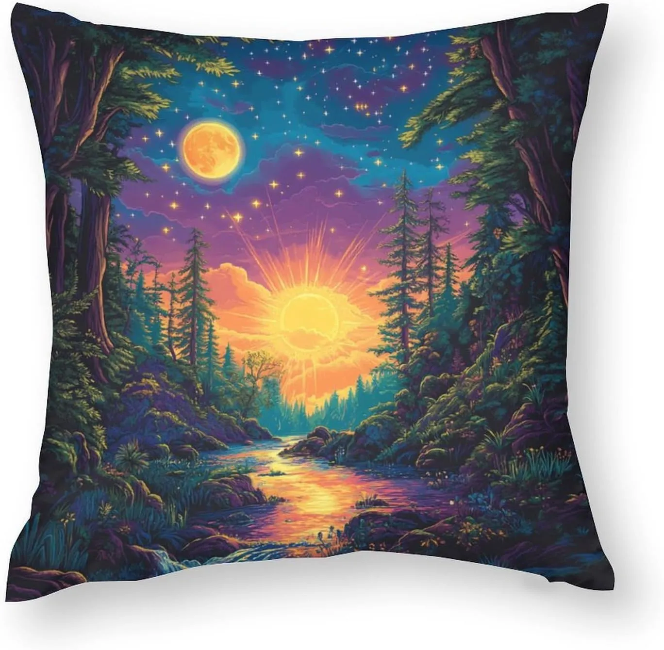 2 Packs Mystical River Jungle Throw Pillow Covers for Living Room, Colorful Starry Woodland Pillow Covers Cushion Case for Couch Sofa Bed