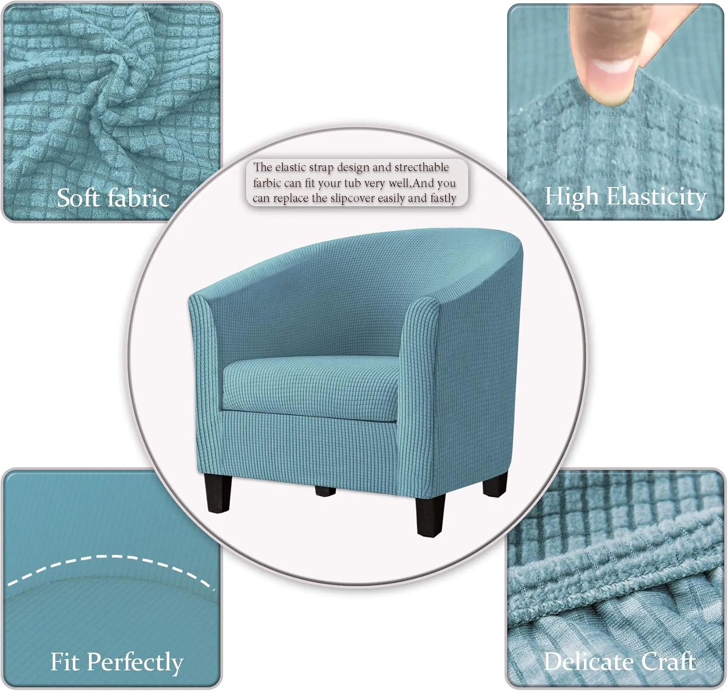 2 Piece Tub Chair Covers with Cushion Cover, Stretch Jacquard Furniture Cover,Armchair Protector Slipcover Removable Machine Washable (Sky Blue)