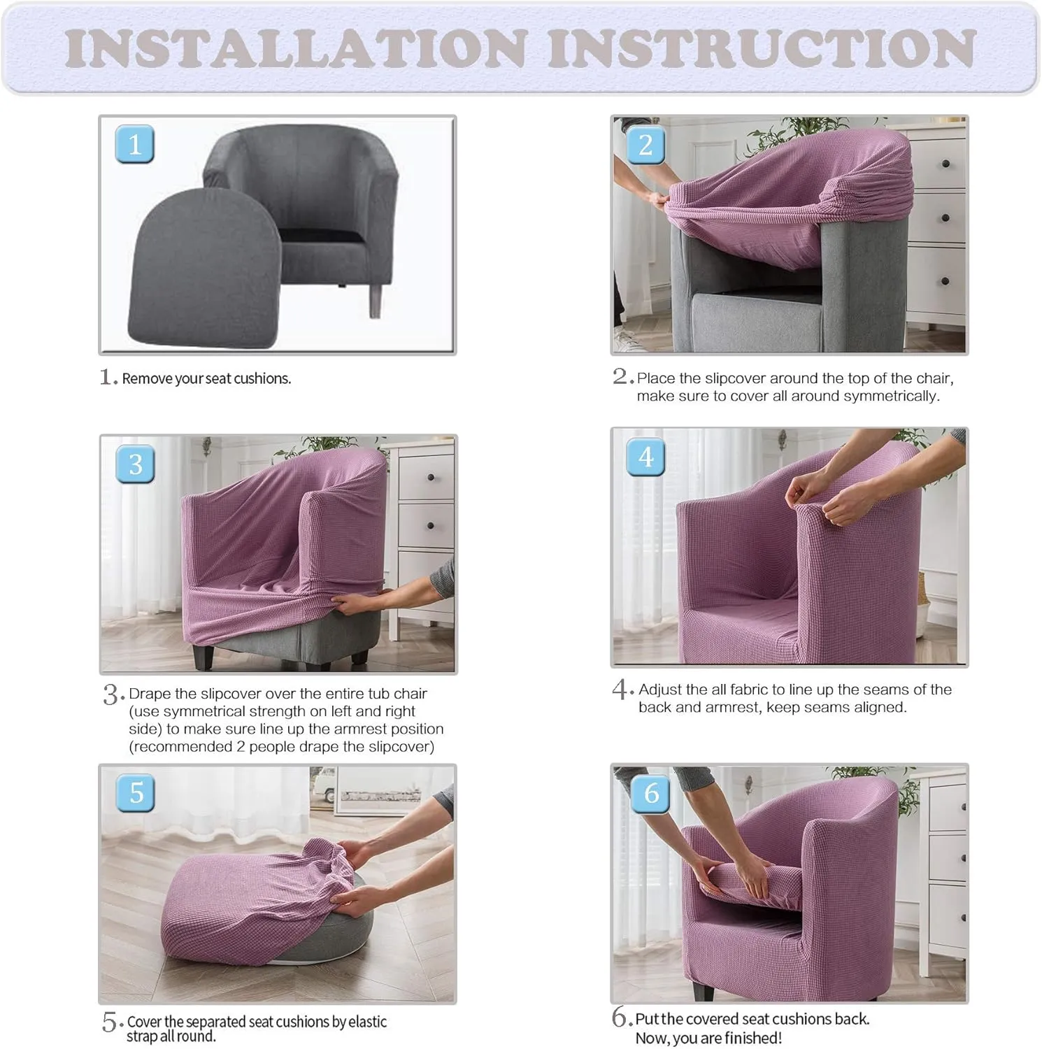 2 Piece Tub Chair Covers with Cushion Cover, Stretch Jacquard Furniture Cover,Armchair Protector Slipcover Removable Machine Washable (Sky Blue)