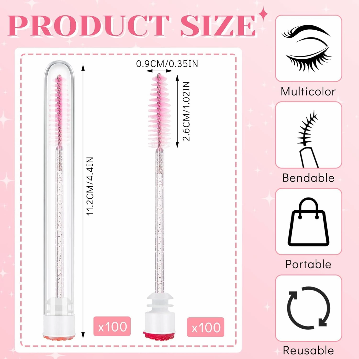 200 Pieces Mascara Wand Tube Set 100 Pcs Lash Spoolies for Eyelash Extensions 100 Pcs Diamond Empty Mascara Brush Disposable Colorful Eyebrow Applicator Makeup Tool, Mix Color (Cute)