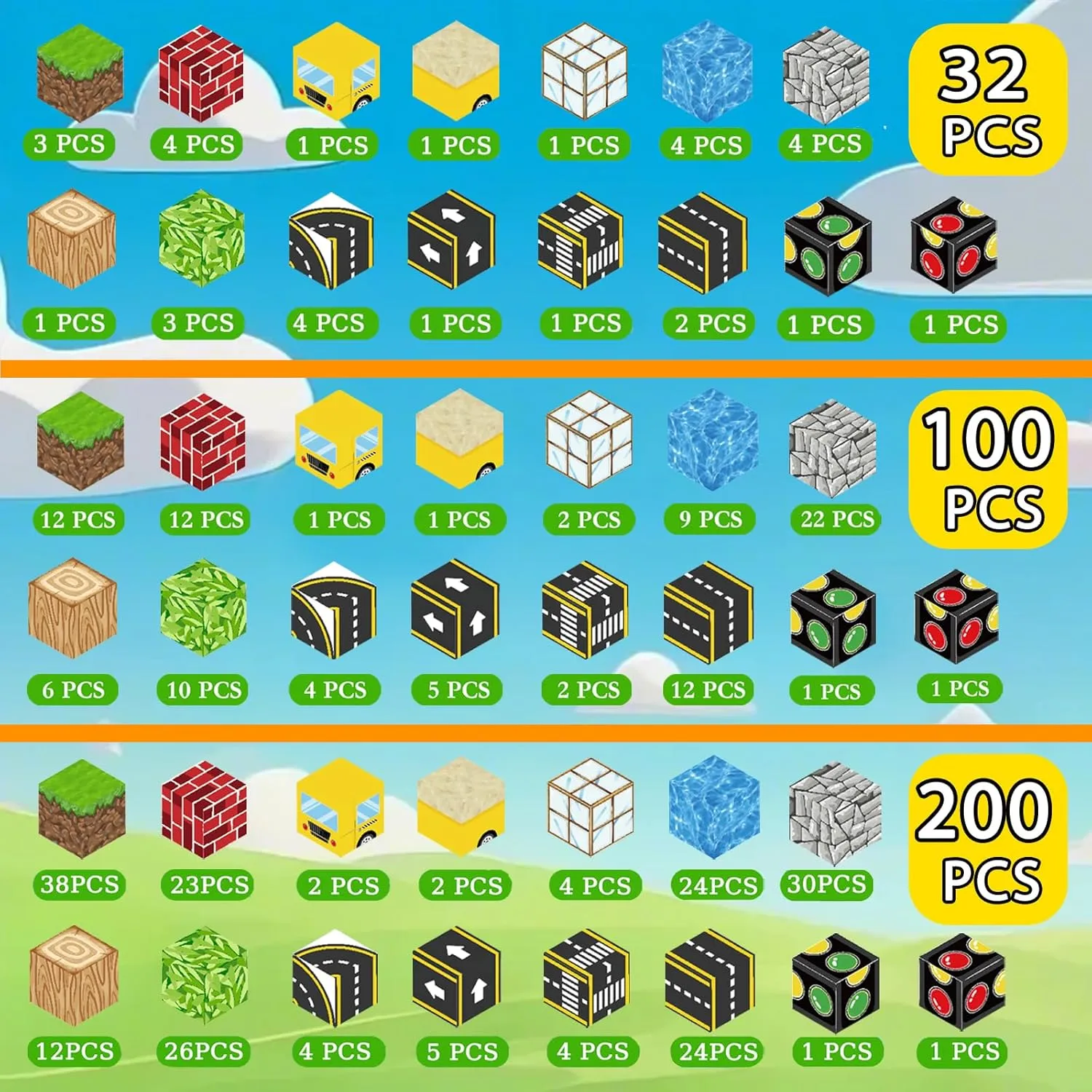 200PCS Magnetic Building Blocks for Kids Ages 4-8,Magnet STEM Sensory Toys-Tiles Road Track, Mine World Build Set, Christmas Birthday Gifts Toy
