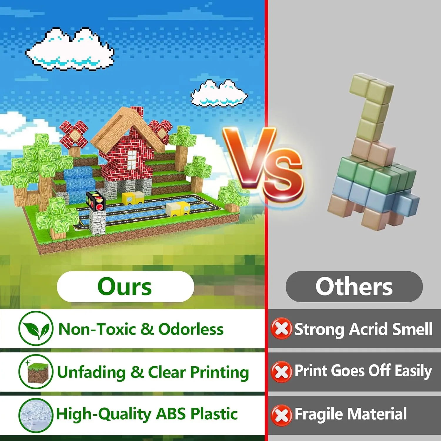 200PCS Magnetic Building Blocks for Kids Ages 4-8,Magnet STEM Sensory Toys-Tiles Road Track, Mine World Build Set, Christmas Birthday Gifts Toy