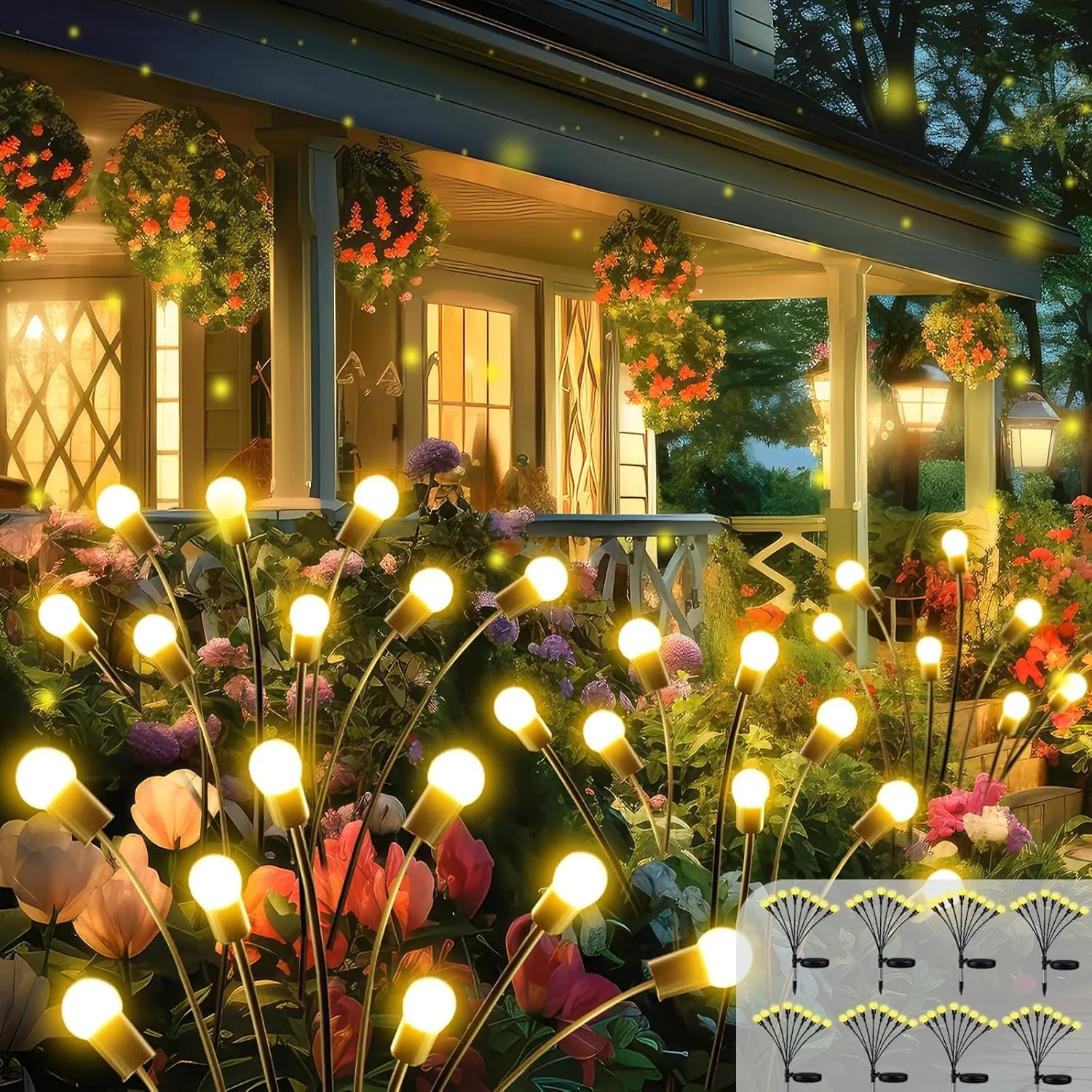 2025 Upgraded Solar Lights Outdoor, 8 Pack 64LED Solar Garden Lights, Firefly Light Outdoor Waterproof, Sway by Wind, Twinkle Firefly Light for Yard Patio Pathway Garden Decoration (Warm White)