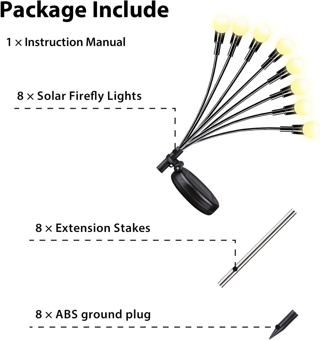 2025 Upgraded Solar Lights Outdoor, 8 Pack 64LED Solar Garden Lights, Firefly Light Outdoor Waterproof, Sway by Wind, Twinkle Firefly Light for Yard Patio Pathway Garden Decoration (Warm White)
