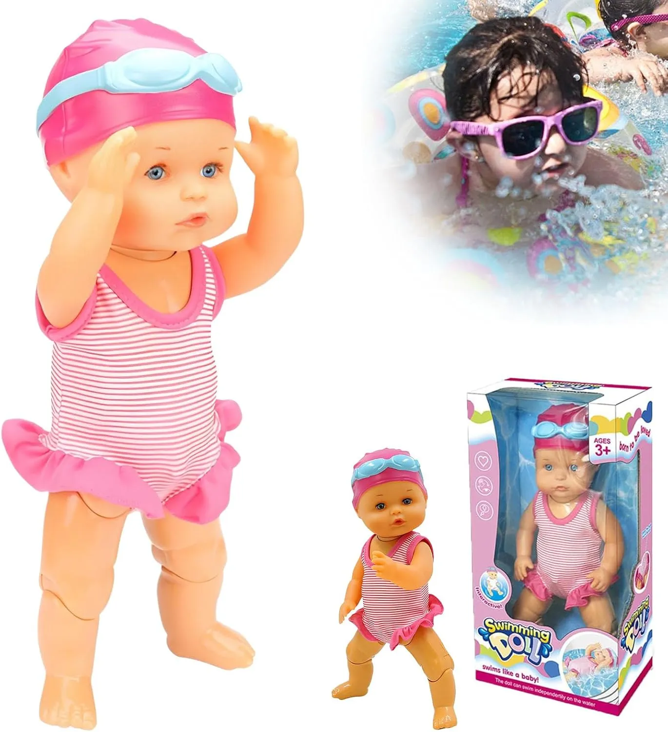 2025 Upgraded Waterproof Swimmer Doll,Waterproof Baby Doll for Pool,Electric Swimming Dolls with Detachable Suit (1pc)