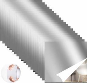 20 Pcs 12 x 12 Acrylic Flexible Mirror Sheets, Self Adhesive Wall Mirror Tiles,Non-Glass Stickers Safety Reflective Mirror Frameless Home Fitness Mirrors for Home Bathroom Wall Decor