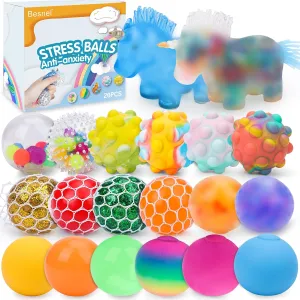 20Pack Stress Balls, Squishy Balls, Squeeze Balls for Adults, Stress Relief Balls, Prize Box Stuffers, Party Favors