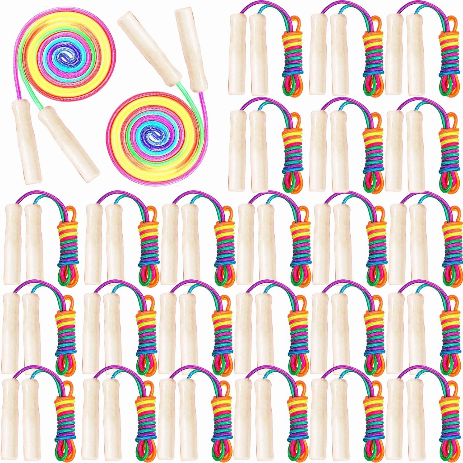 24 Pcs Jump Ropes Bulk 8.53 ft Rainbow Cotton Skipping Ropes with Wooden Handle for Exercise Physical Christian Charity Donation Operation Christmas Supplies