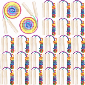 24 Pcs Jump Ropes Bulk 8.53 ft Rainbow Cotton Skipping Ropes with Wooden Handle for Exercise Physical Christian Charity Donation Operation Christmas Supplies