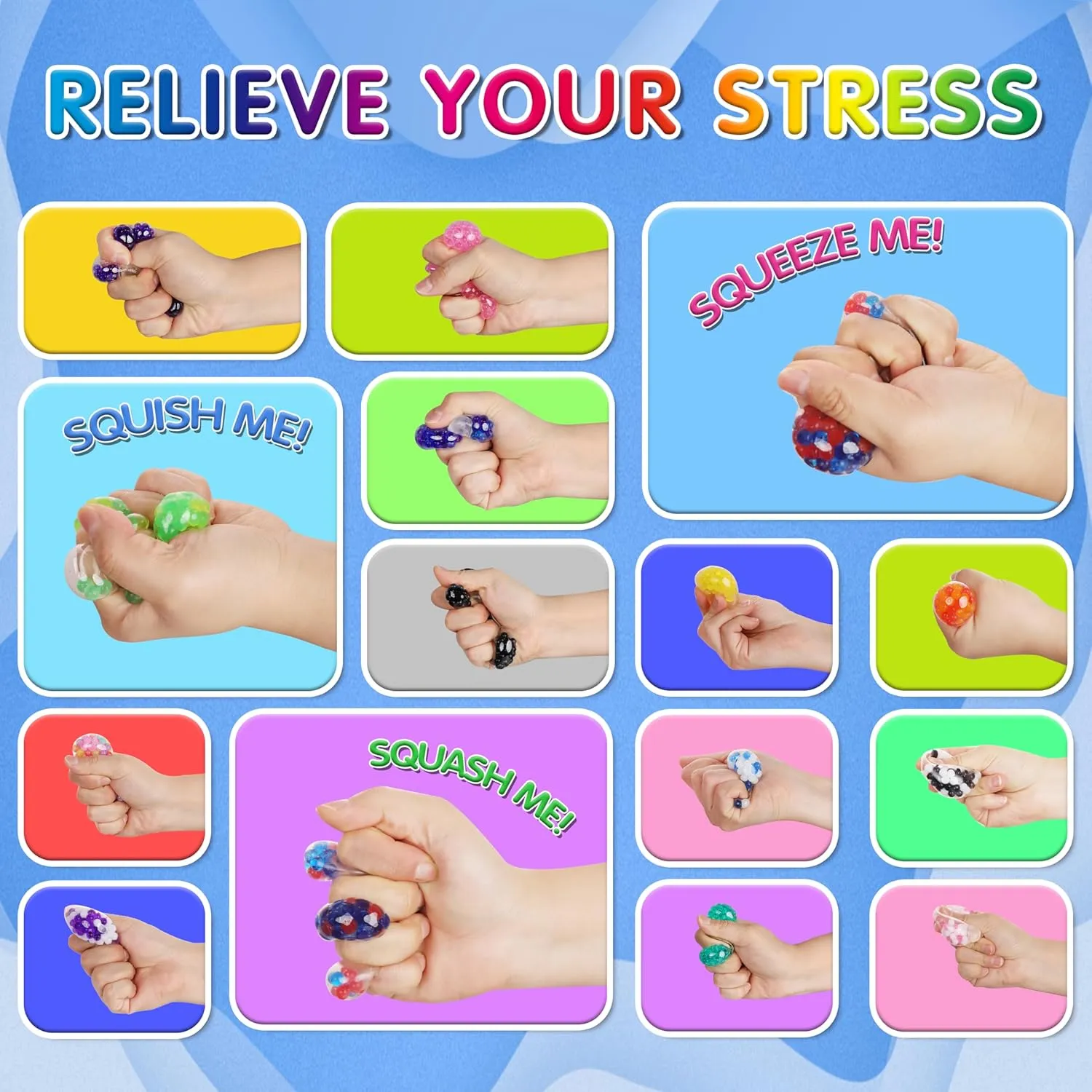 24Pack WISYME Stress Balls Bulk Squishy Balls Fidget for Adults Stress Relief, Netos Squishies Ball Sticky Balls, Squeeze Balls Durable Colorful Balls