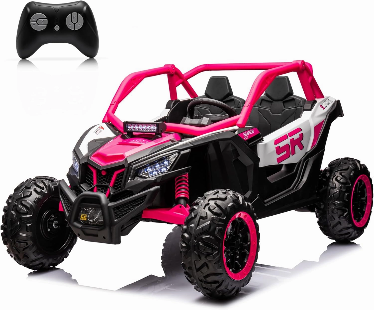 24V10A 7.5 MPH EVA soft wheel Electric Ride On Car with Remote Control, 400W Powerful Motor, 2 Seater Kids UTV Side by Side Truck, Speed Adjustment Off-Road Power Wheels Toy with Music, LED, LightPink