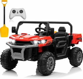 24V 4WD Ride on Car, 2 Seater Dump Truck w/4X200W Motor, Gift Flower, 2.4G Remote Control, 4 Wheeler, Bluetooth Music, LED Light, 24 Volt Battery Powered Ride on Toys for Big Kids, Red