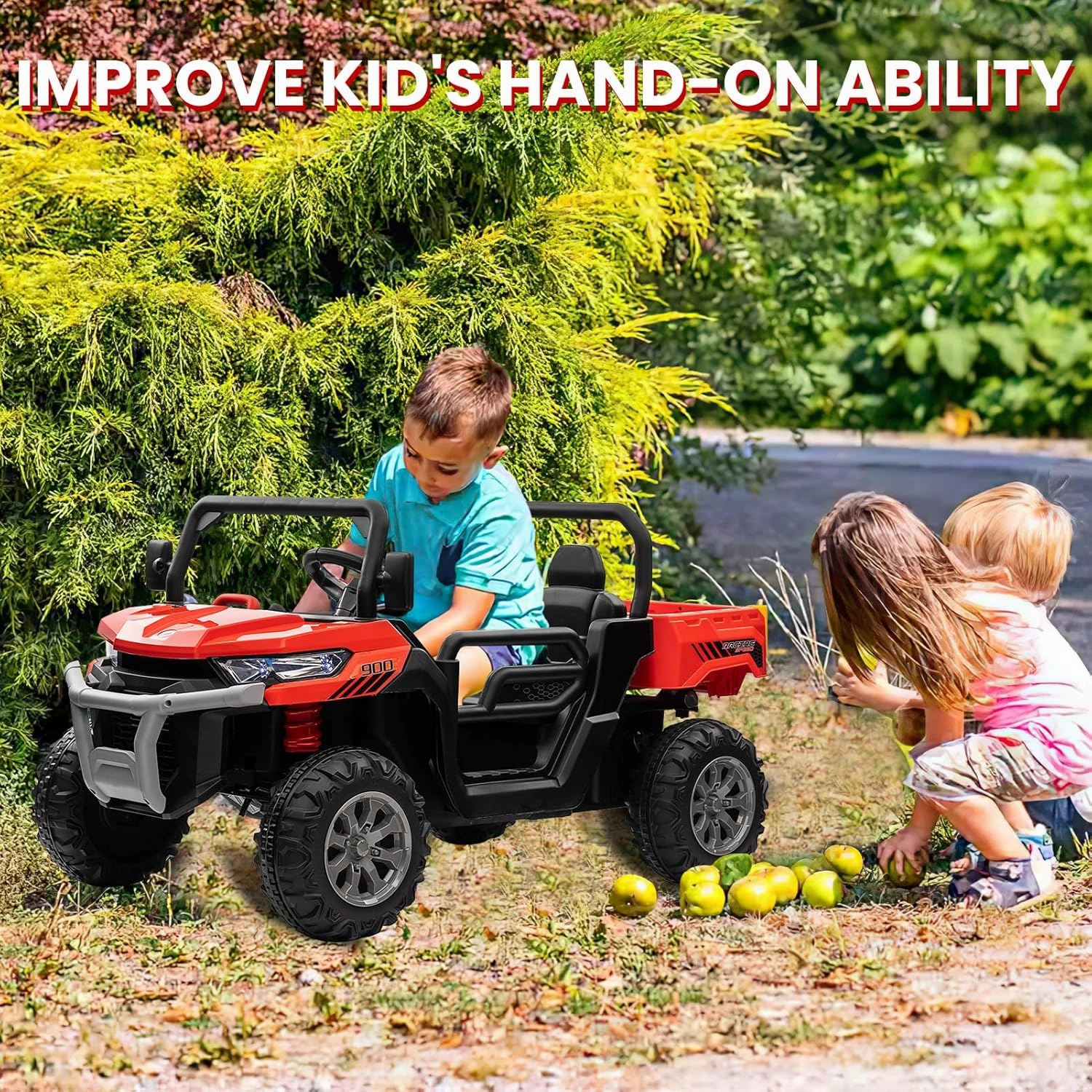 24V 4WD Ride on Car, 2 Seater Dump Truck w/4X200W Motor, Gift Flower, 2.4G Remote Control, 4 Wheeler, Bluetooth Music, LED Light, 24 Volt Battery Powered Ride on Toys for Big Kids, Red