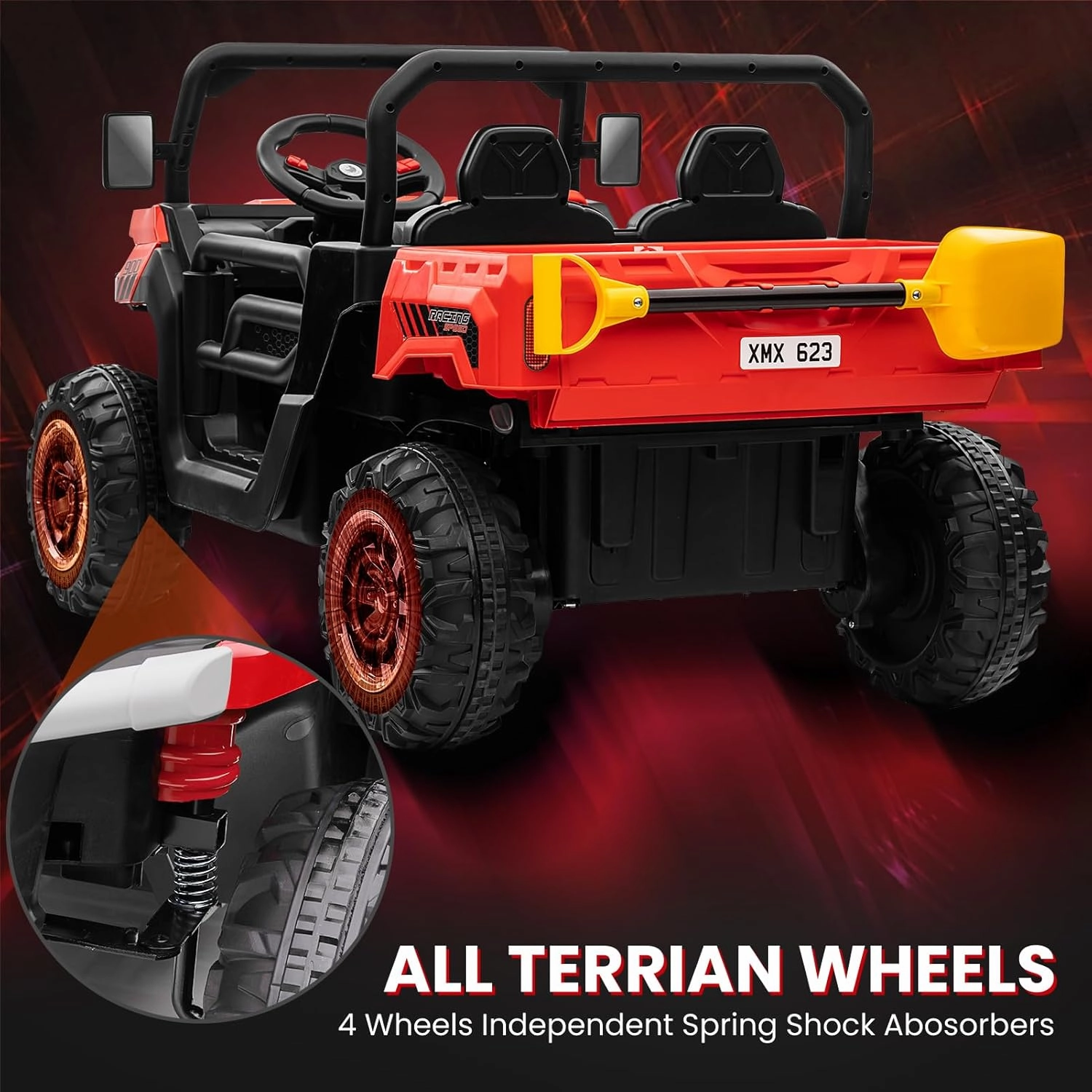 24V 4WD Ride on Car, 2 Seater Dump Truck w/4X200W Motor, Gift Flower, 2.4G Remote Control, 4 Wheeler, Bluetooth Music, LED Light, 24 Volt Battery Powered Ride on Toys for Big Kids, Red