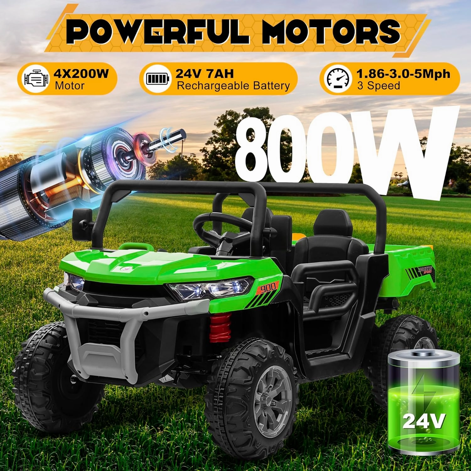 24V 4WD Ride on Car Dump Truck w/4X200W Motor, Gift Flower, 2.4G Remote Control, Bluetooth Music, LED Light, 24 Volt Ride on Toy Cars for Big Kids, Green