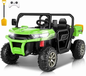 24V 4WD Ride on Car Dump Truck w/4X200W Motor, Gift Flower, 2.4G Remote Control, Bluetooth Music, LED Light, 24 Volt Ride on Toy Cars for Big Kids, Green