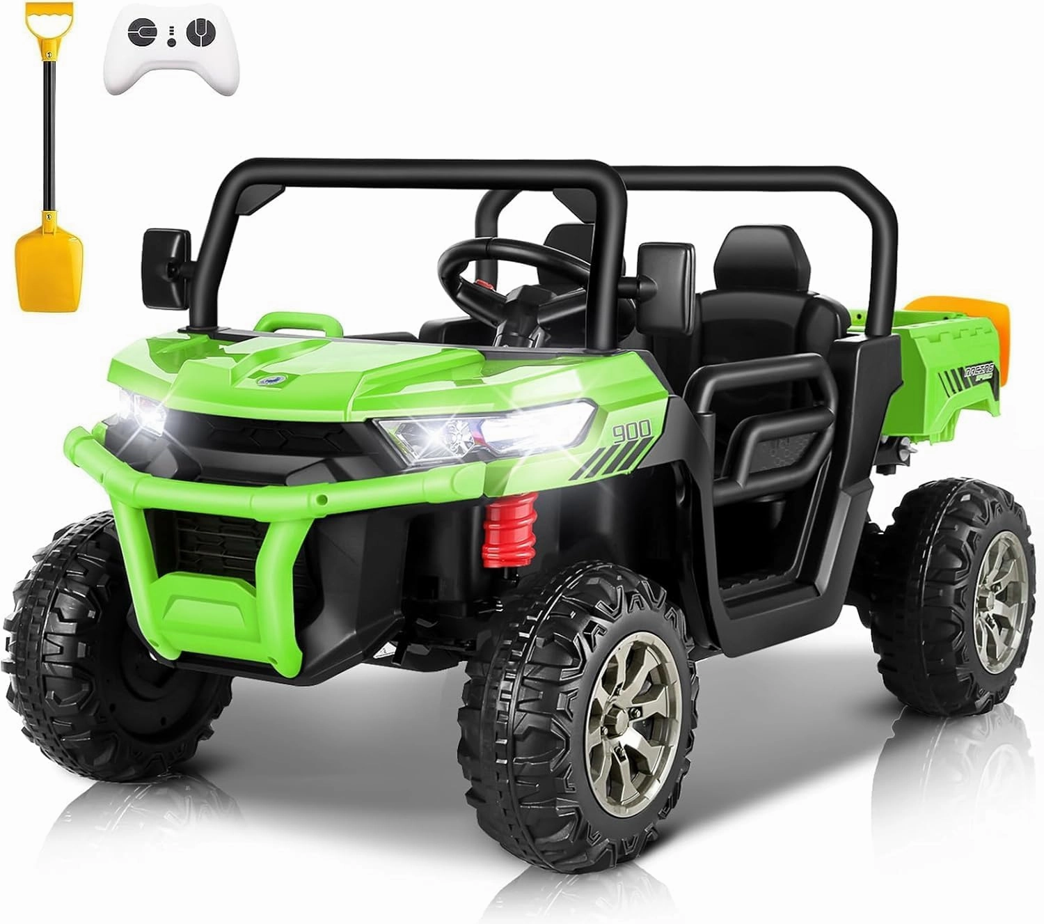 24V 4WD Ride on Car Dump Truck w/4X200W Motor, Gift Flower, 2.4G Remote Control, Bluetooth Music, LED Light, 24 Volt Ride on Toy Cars for Big Kids, Green